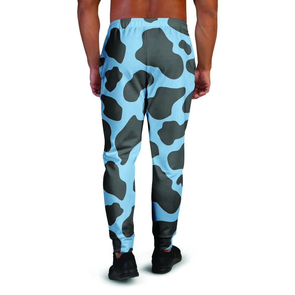 Black And Blue Cow Print Men's Joggers-grizzshop