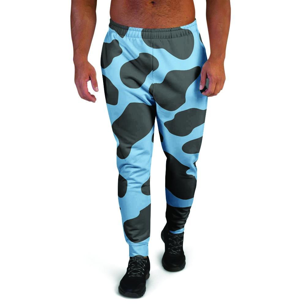 Black And Blue Cow Print Men's Joggers-grizzshop