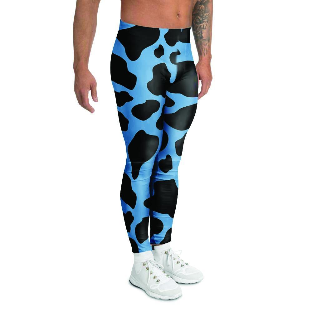 Black And Blue Cow Print Men's Leggings-grizzshop