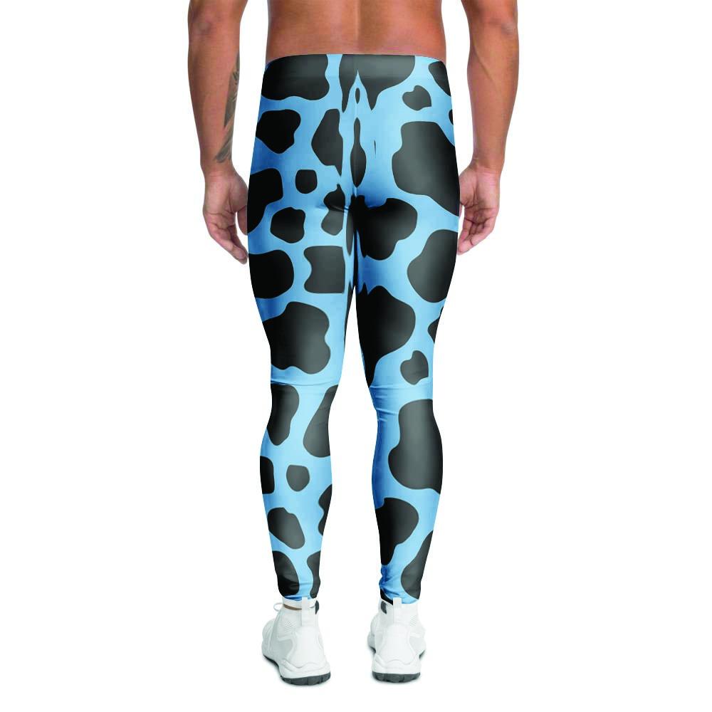 Black And Blue Cow Print Men's Leggings-grizzshop