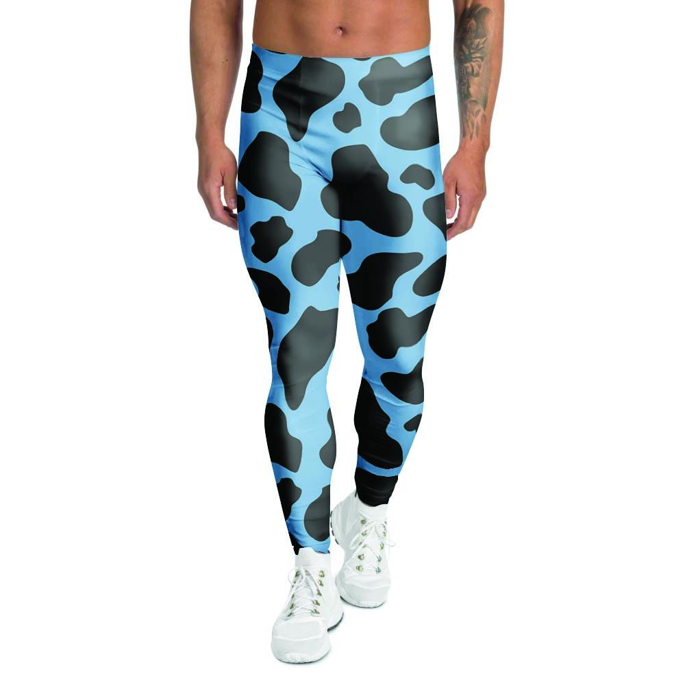 Black And Blue Cow Print Men's Leggings-grizzshop