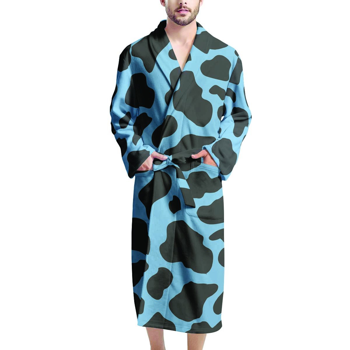 Black And Blue Cow Print Men's Robe-grizzshop