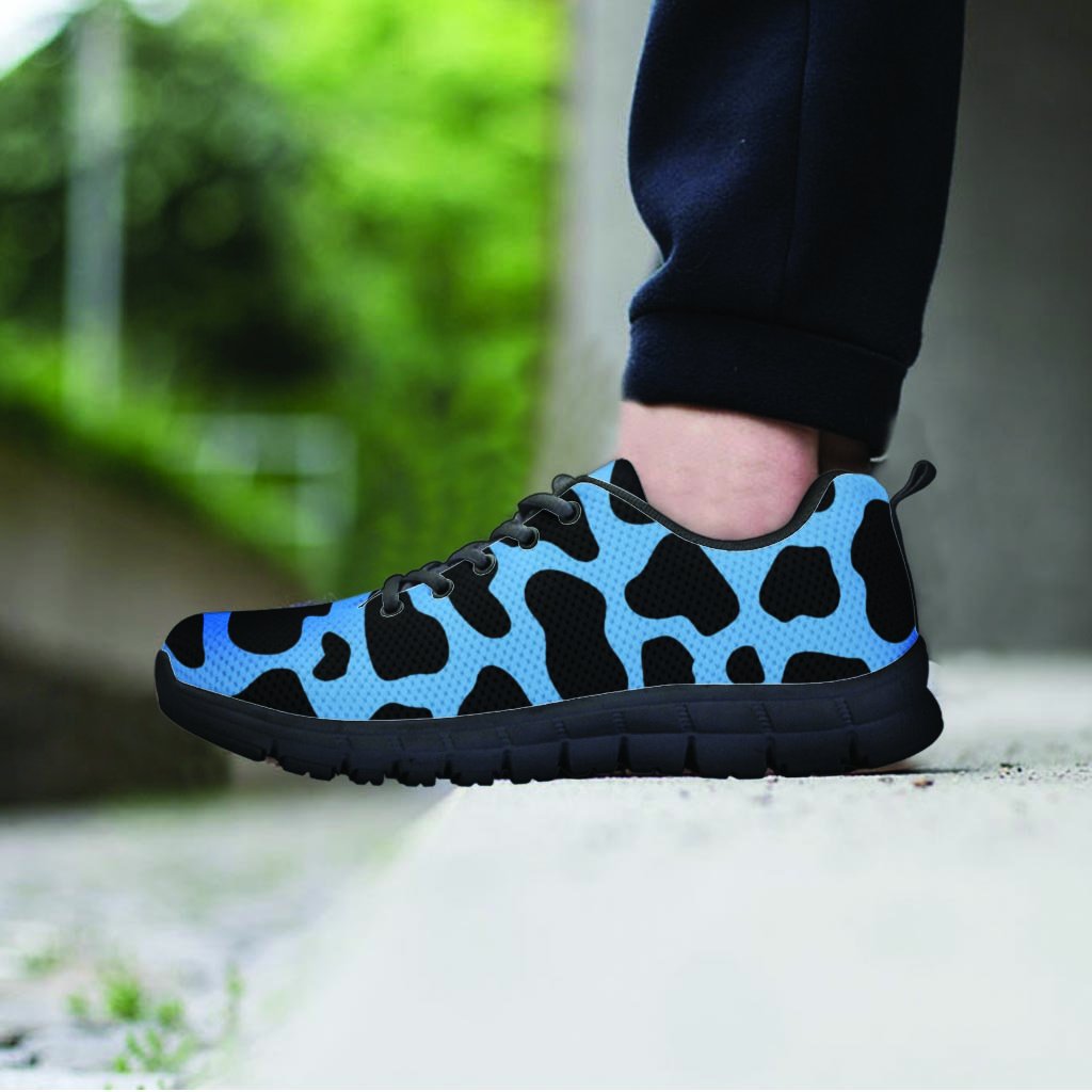 Black And Blue Cow Print Men's Sneakers-grizzshop