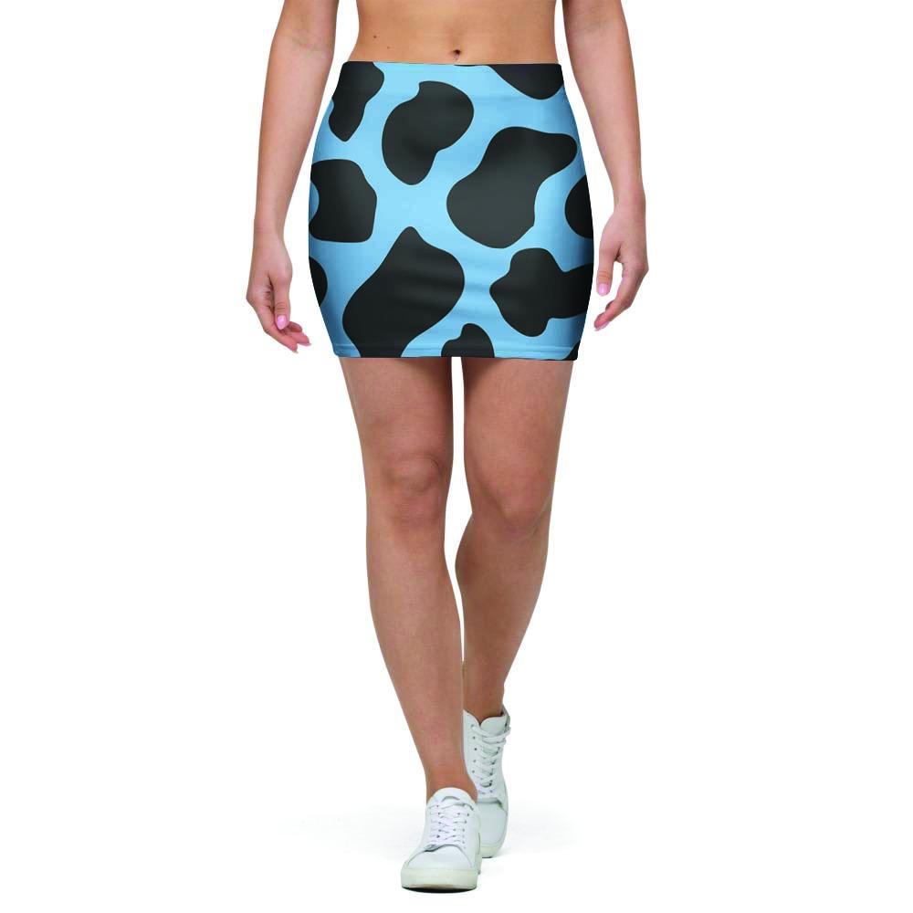 Black And Blue Cow Print Mini Skirt-grizzshop