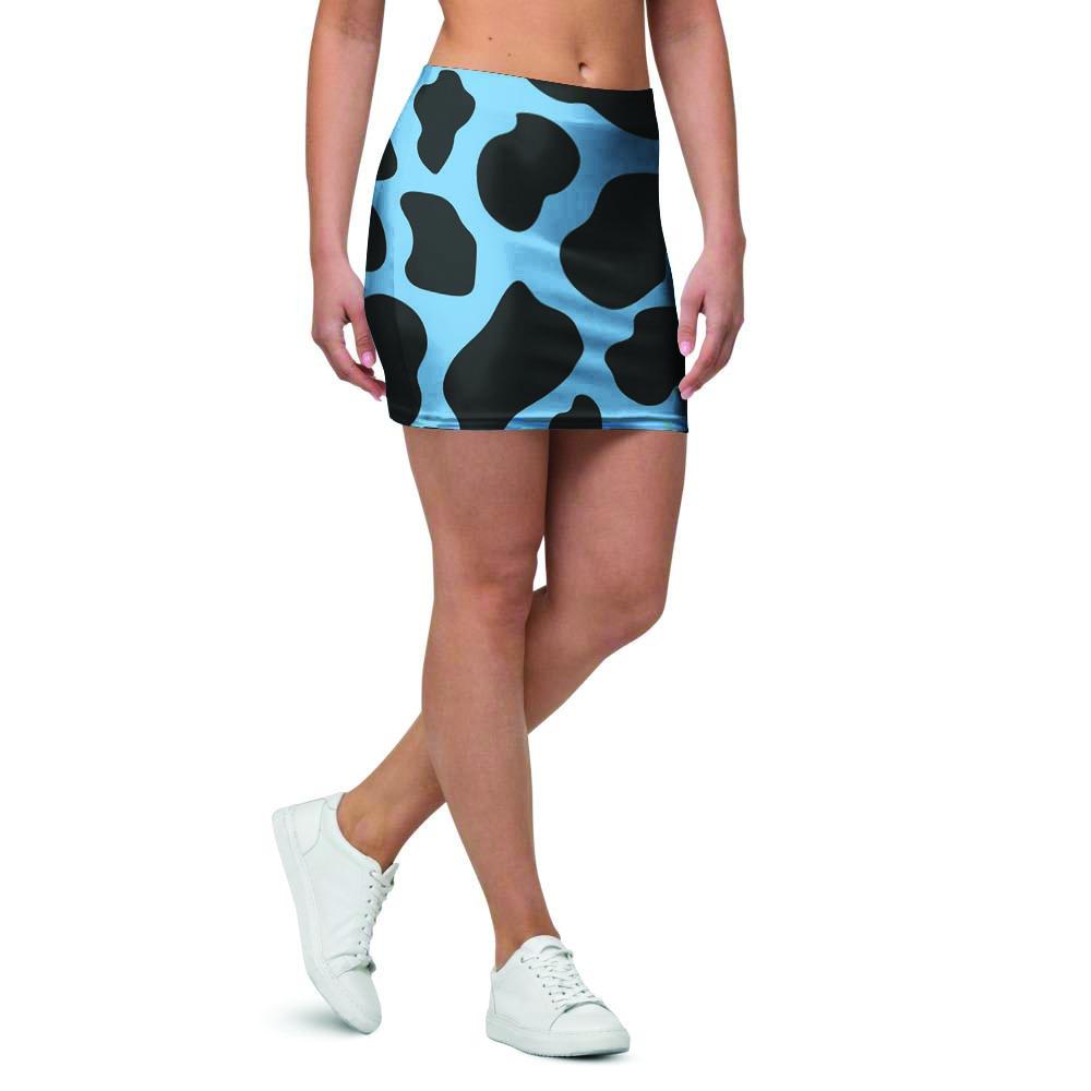 Black And Blue Cow Print Mini Skirt-grizzshop