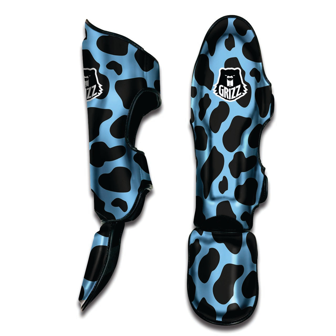 Black And Blue Cow Print Muay Thai Shin Guard-grizzshop