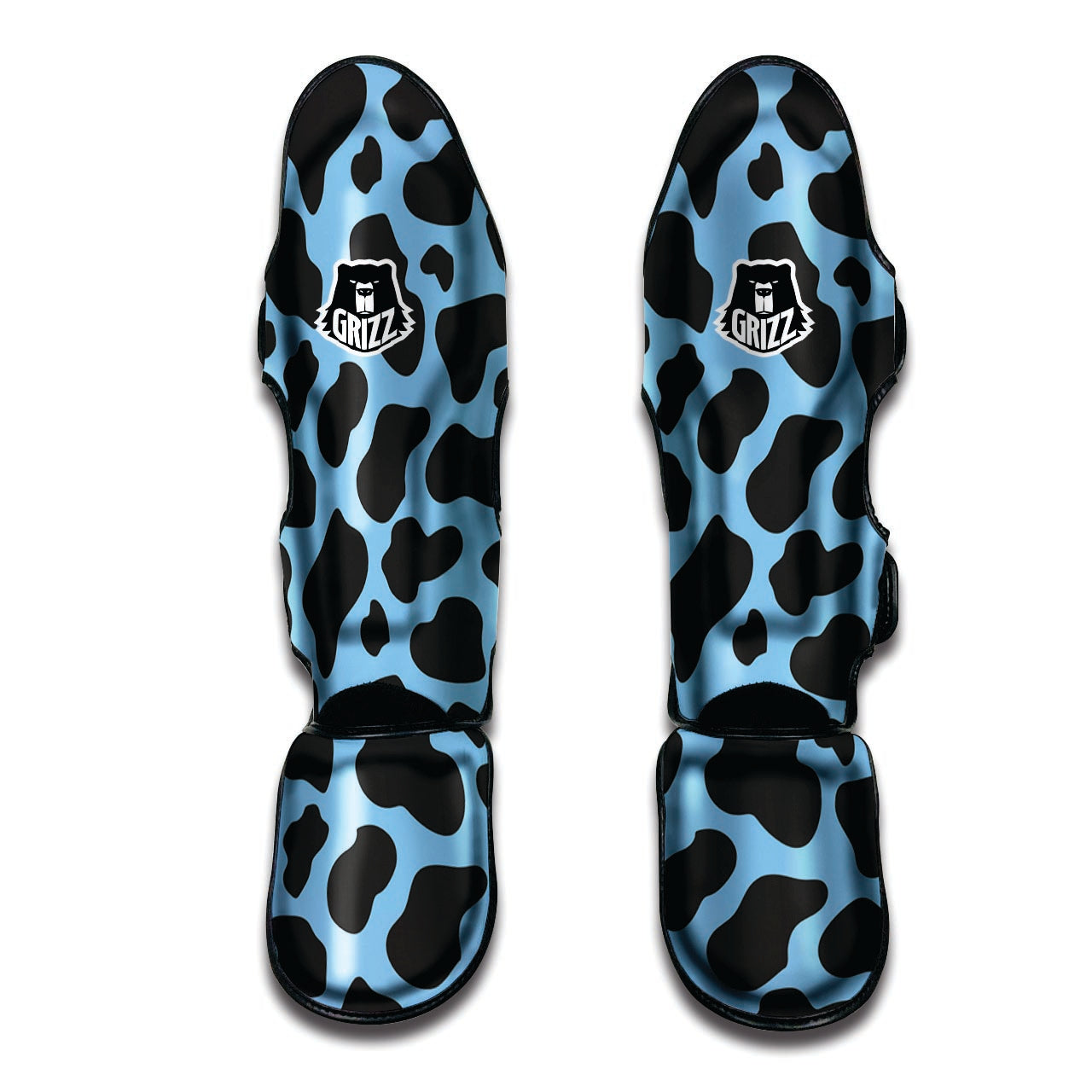 Black And Blue Cow Print Muay Thai Shin Guard-grizzshop