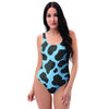 Black And Blue Cow Print One Piece Swimsuite-grizzshop