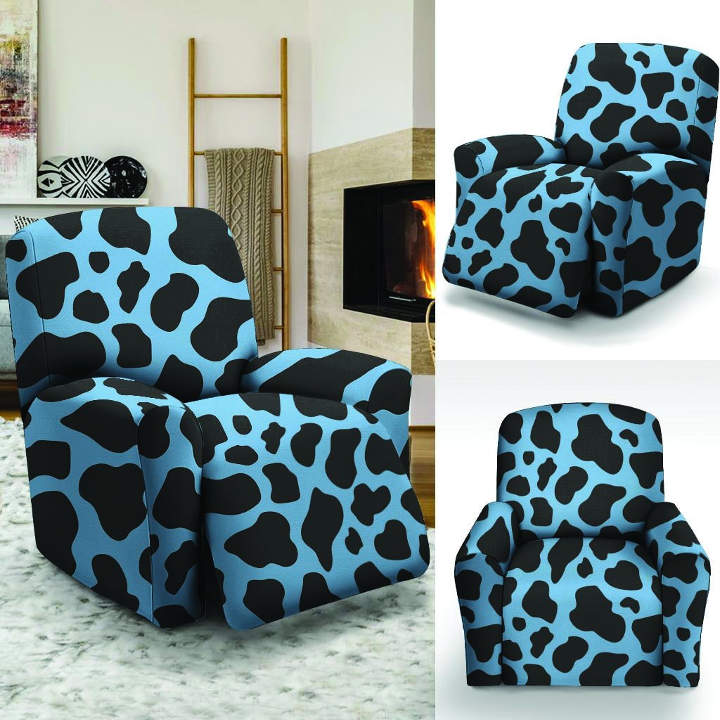 Black And Blue Cow Print Recliner Cover-grizzshop