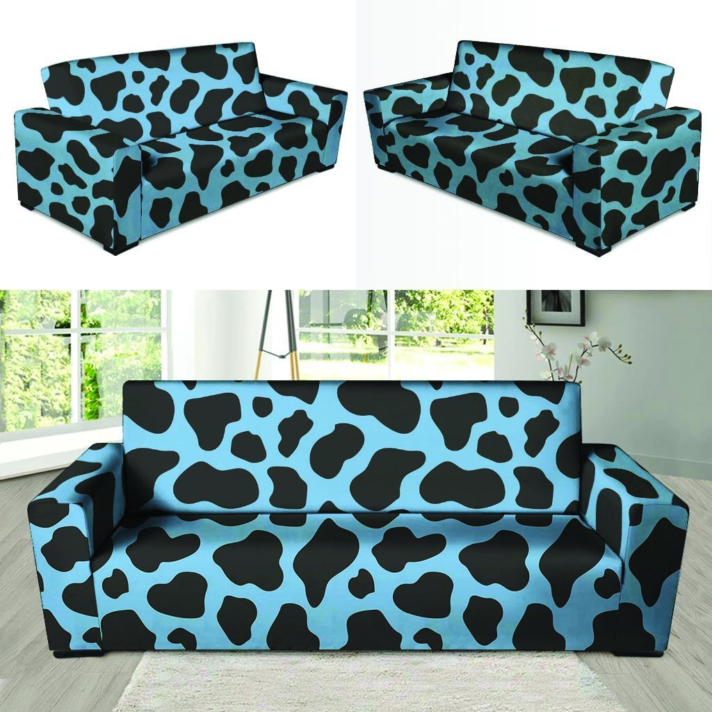 Black And Blue Cow Print Sofa Cover-grizzshop