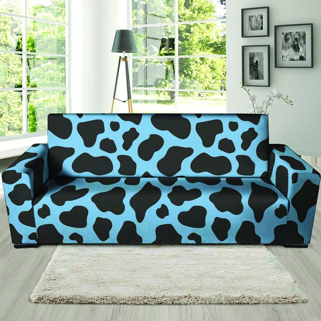 Black And Blue Cow Print Sofa Cover-grizzshop