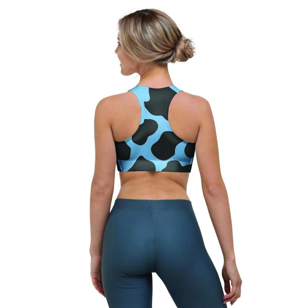 Black And Blue Cow Print Sports Bra-grizzshop