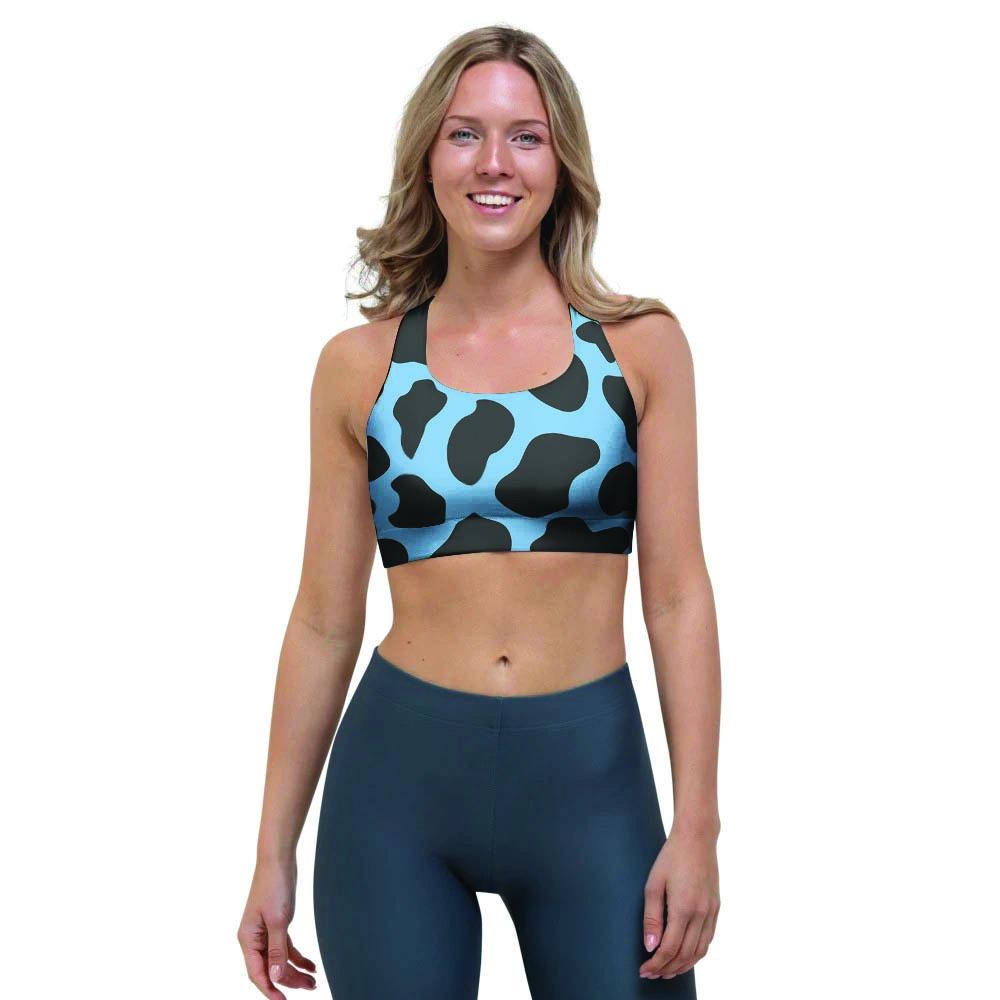 Black And Blue Cow Print Sports Bra-grizzshop