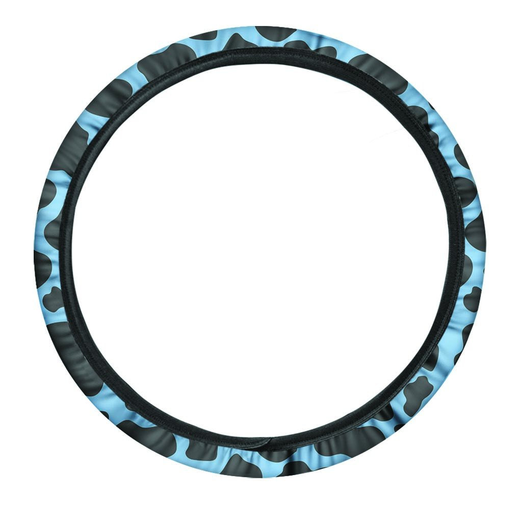 Black And Blue Cow Print Steering Wheel Cover-grizzshop