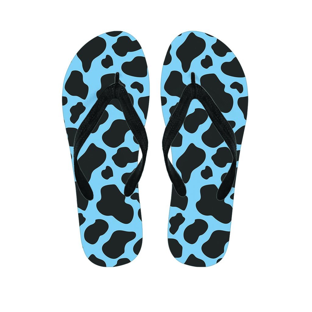 Black And Blue Cow Print Women's Flip Flops-grizzshop