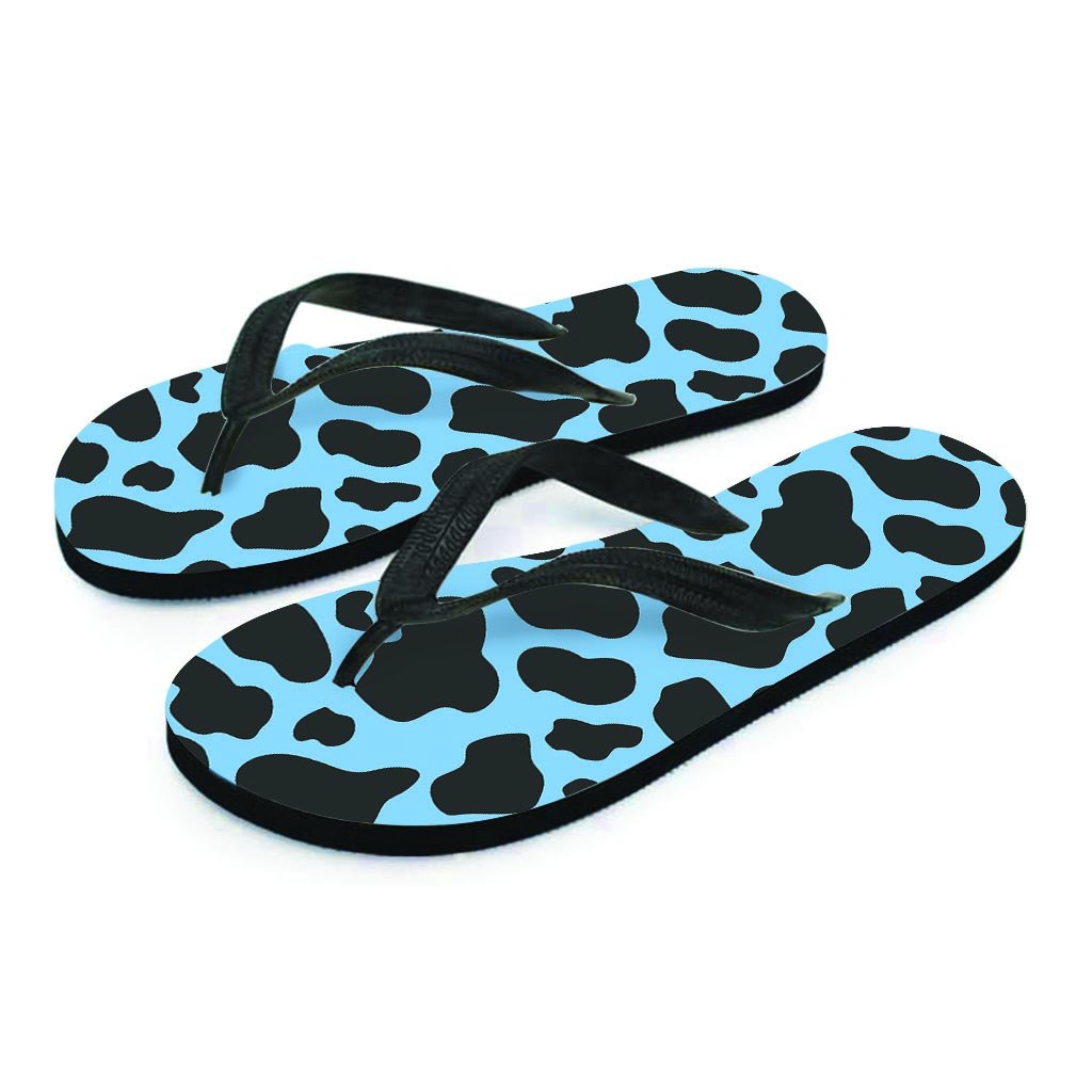 Black And Blue Cow Print Women's Flip Flops-grizzshop