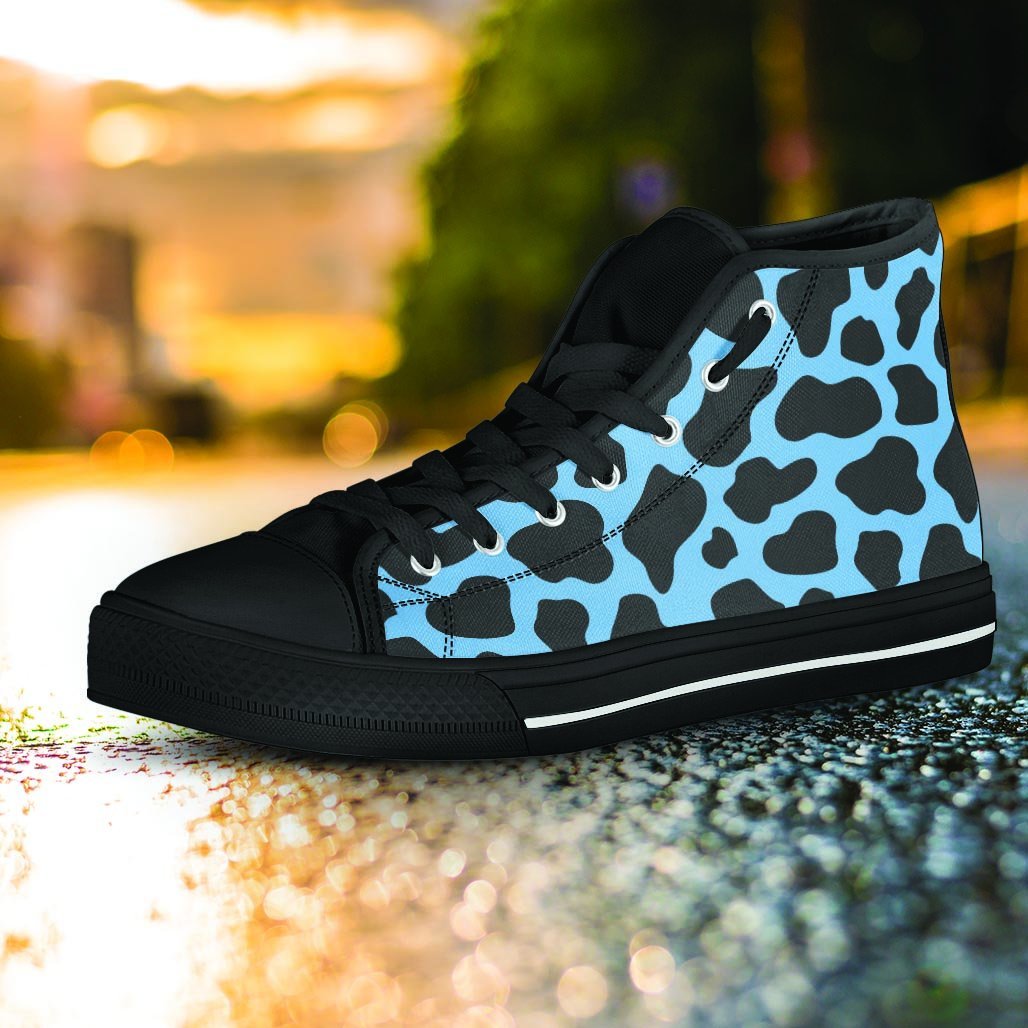 Black And Blue Cow Print Women's High Top Shoes-grizzshop
