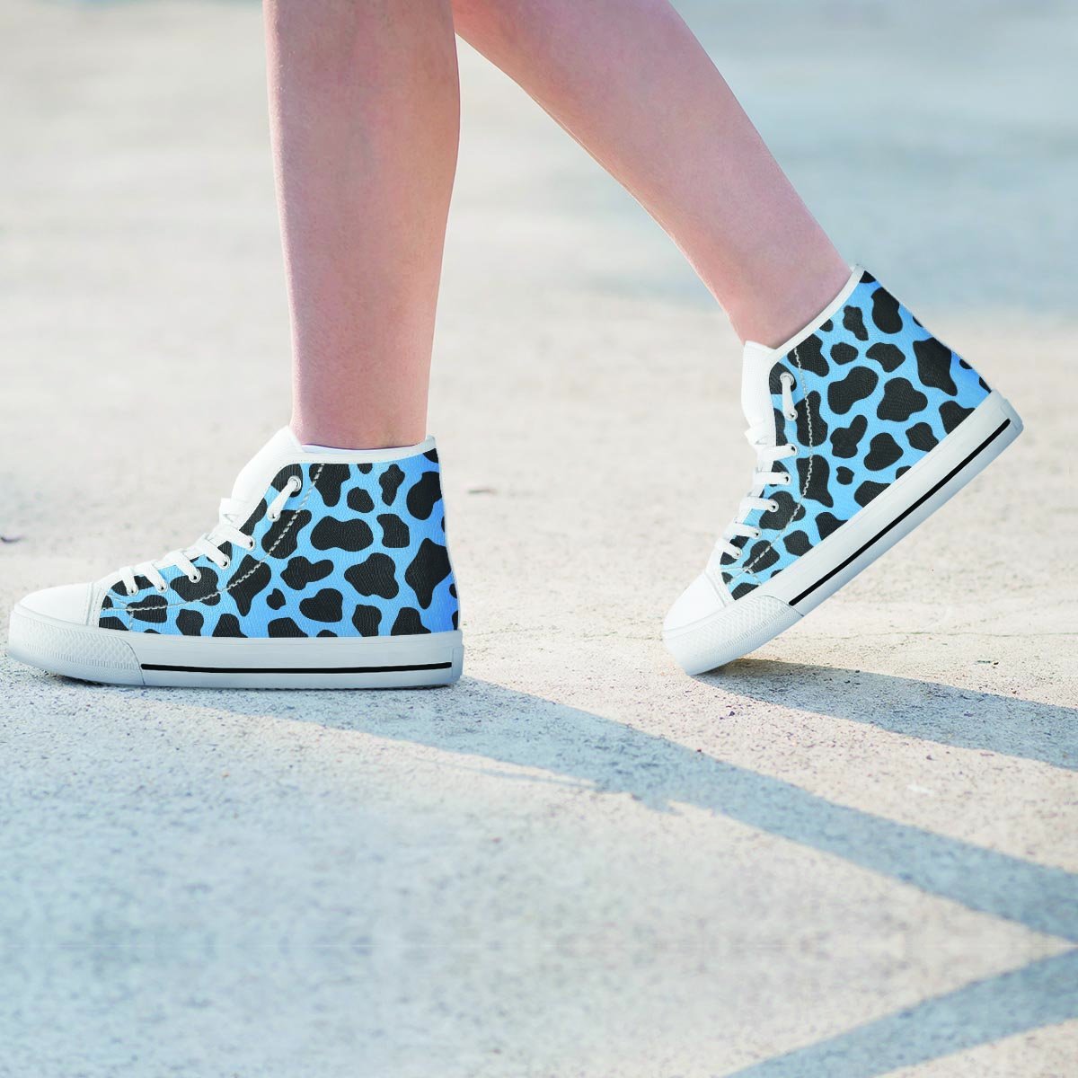 Black And Blue Cow Print Women's High Top Shoes-grizzshop