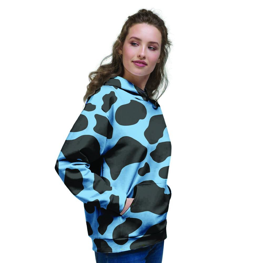 Black And Blue Cow Print Women's Hoodie-grizzshop