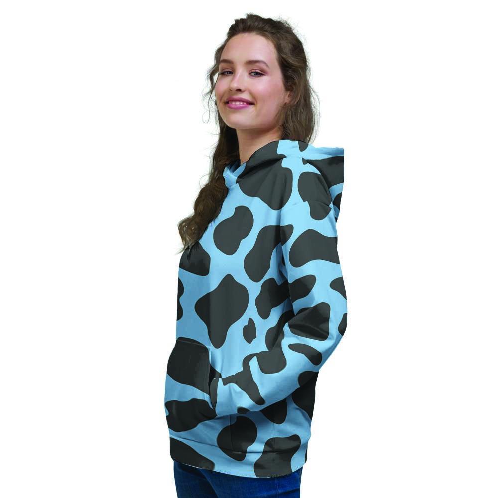 Black And Blue Cow Print Women's Hoodie-grizzshop