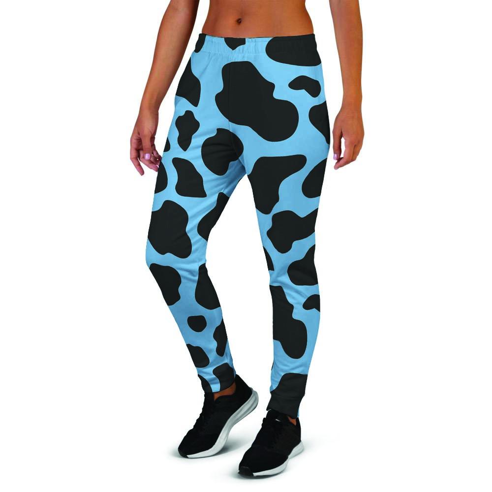 Black And Blue Cow Print Women's Joggers-grizzshop