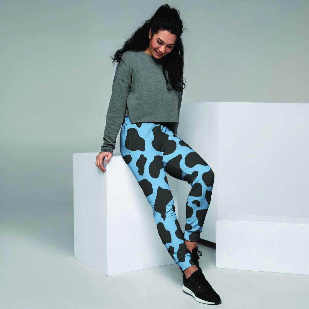 Black And Blue Cow Print Women's Joggers-grizzshop