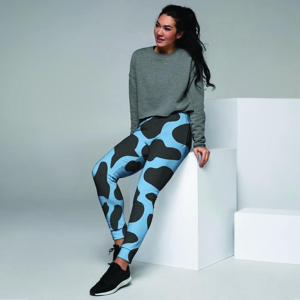 Black And Blue Cow Print Women's Joggers-grizzshop