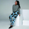 Black And Blue Cow Print Women's Joggers-grizzshop