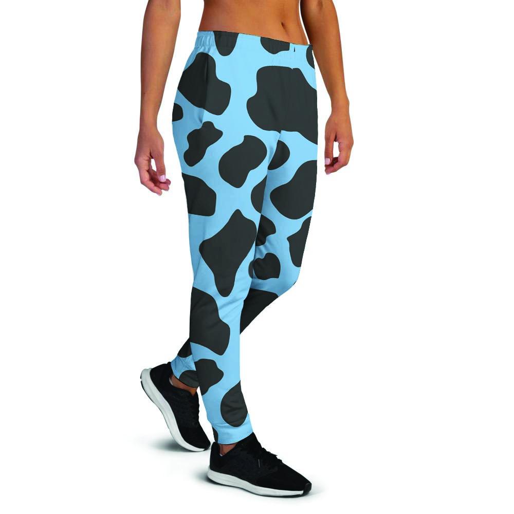 Black And Blue Cow Print Women's Joggers-grizzshop