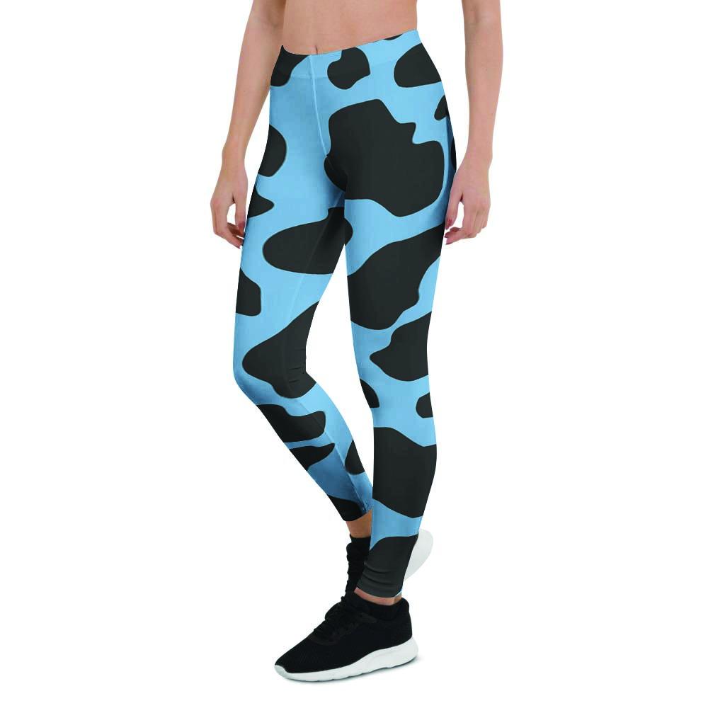 Black And Blue Cow Print Women's Leggings-grizzshop