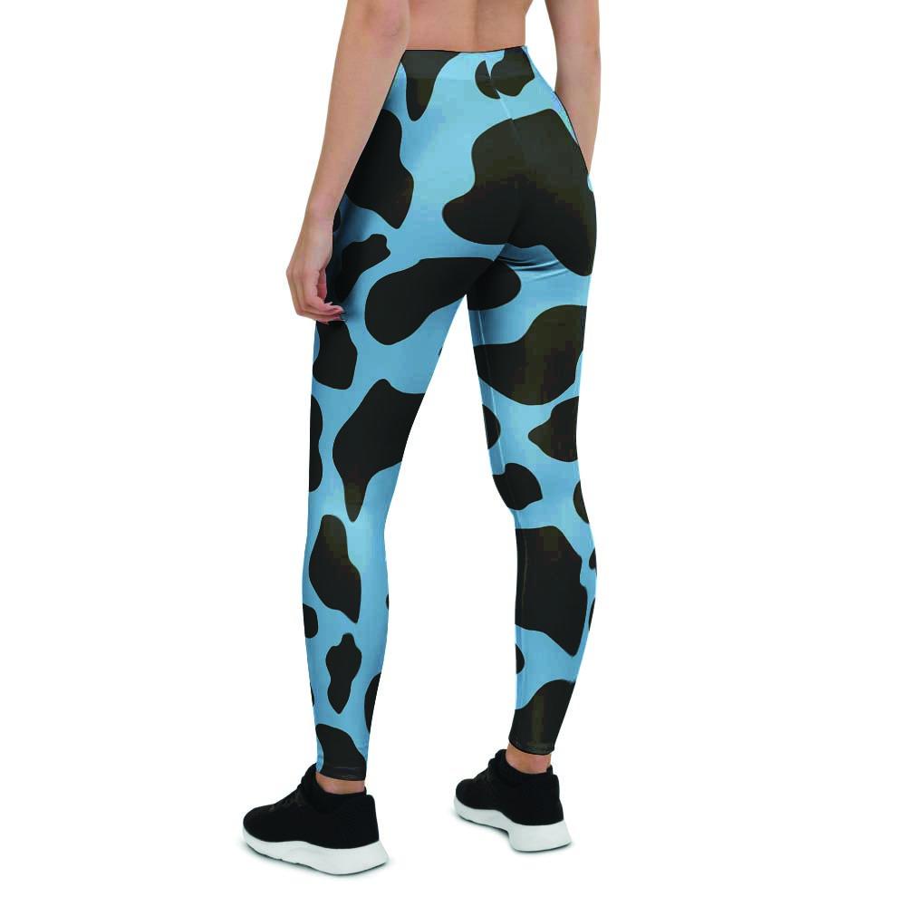 Black And Blue Cow Print Women's Leggings-grizzshop