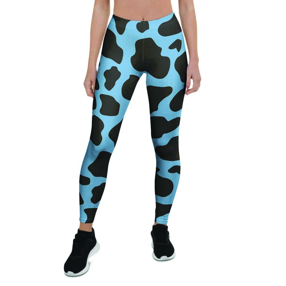 Black And Blue Cow Print Women's Leggings-grizzshop