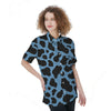 Black And Blue Cow Print Women's Short Sleeve Shirts-grizzshop