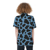 Black And Blue Cow Print Women's Short Sleeve Shirts-grizzshop