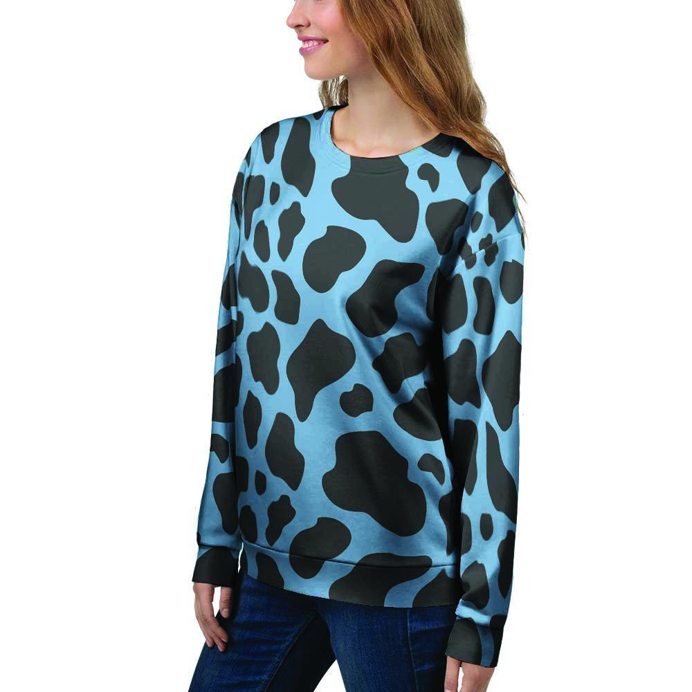 Black And Blue Cow Print Women's Sweatshirt-grizzshop