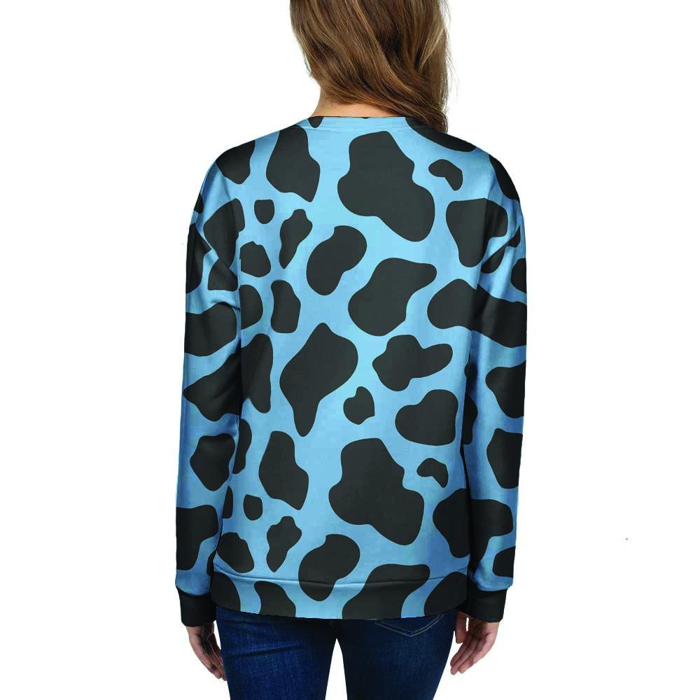 Black And Blue Cow Print Women's Sweatshirt-grizzshop