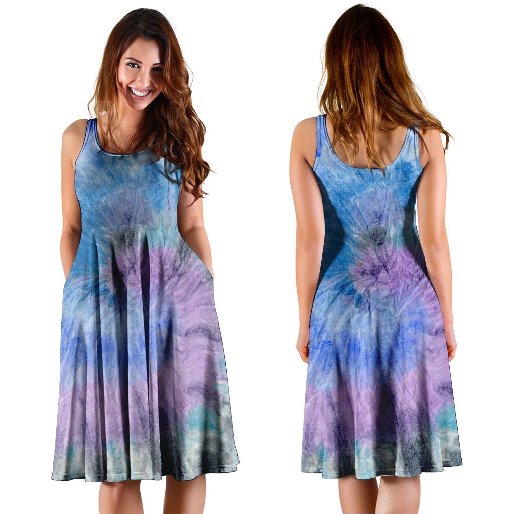 Black And Blue Tie Dye Dress-grizzshop