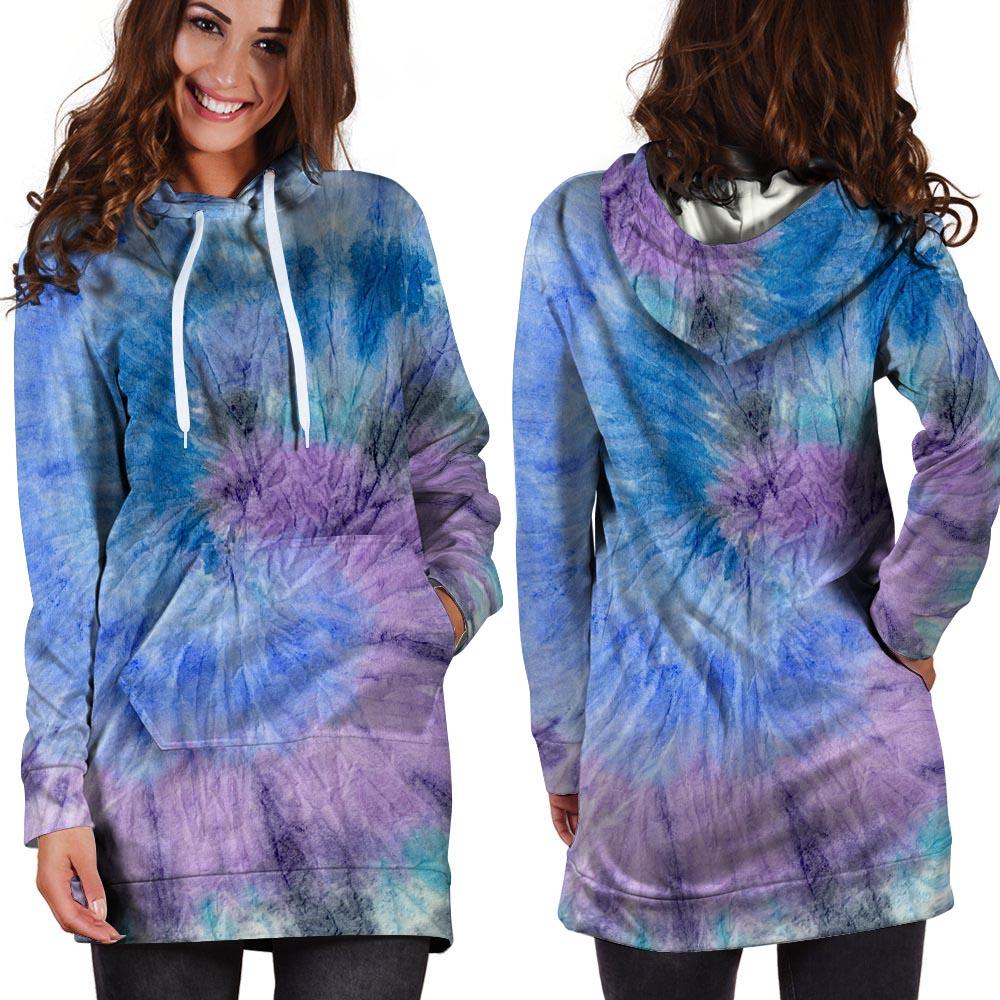 Black And Blue Tie Dye Hoodie Dress-grizzshop