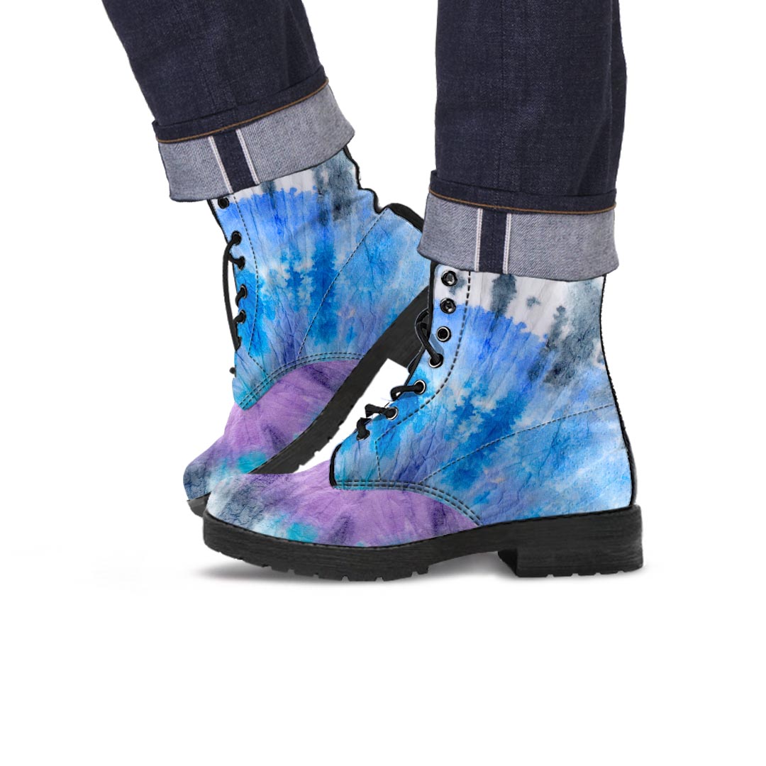 Black And Blue Tie Dye Men's Boots-grizzshop