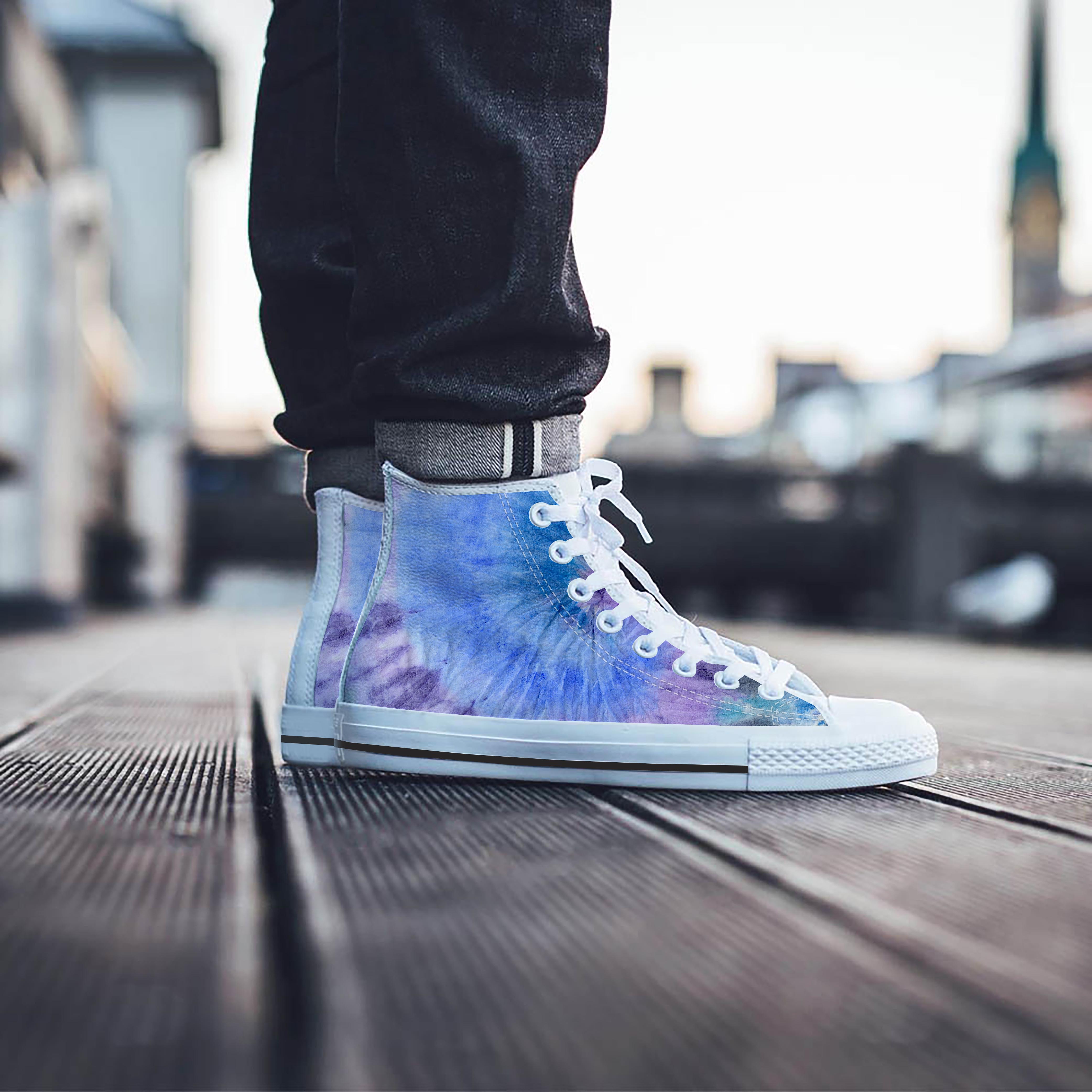 Black And Blue Tie Dye Men's High Top Shoes-grizzshop