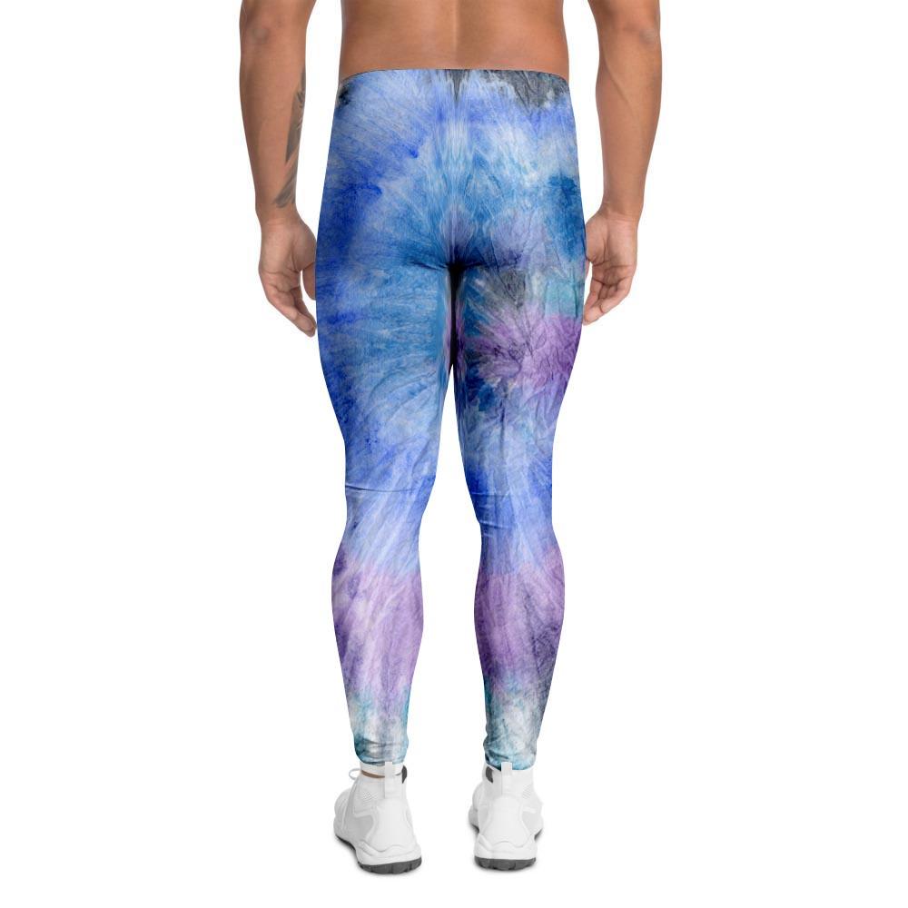 Black And Blue Tie Dye Men's Leggings-grizzshop