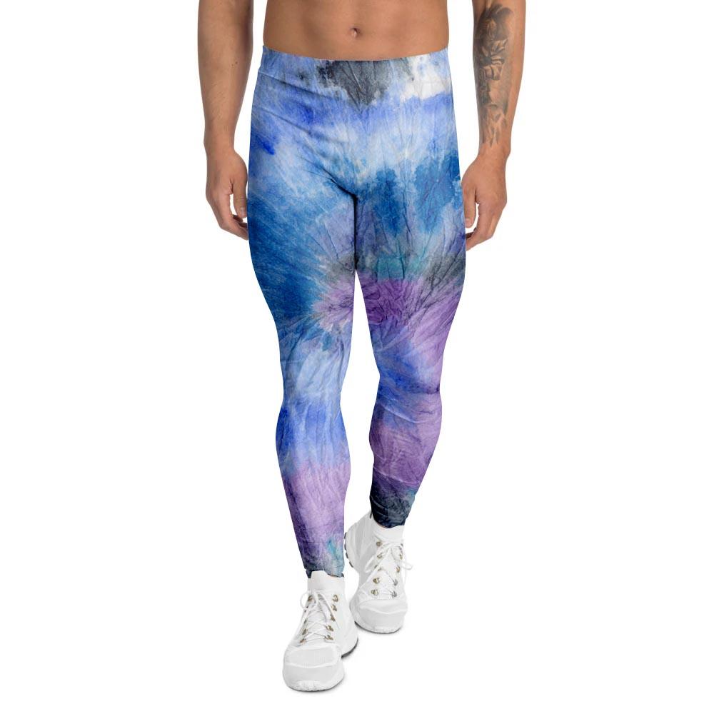 Black And Blue Tie Dye Men's Leggings-grizzshop