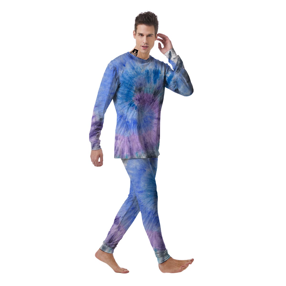 Black And Blue Tie Dye Men's Pajamas-grizzshop