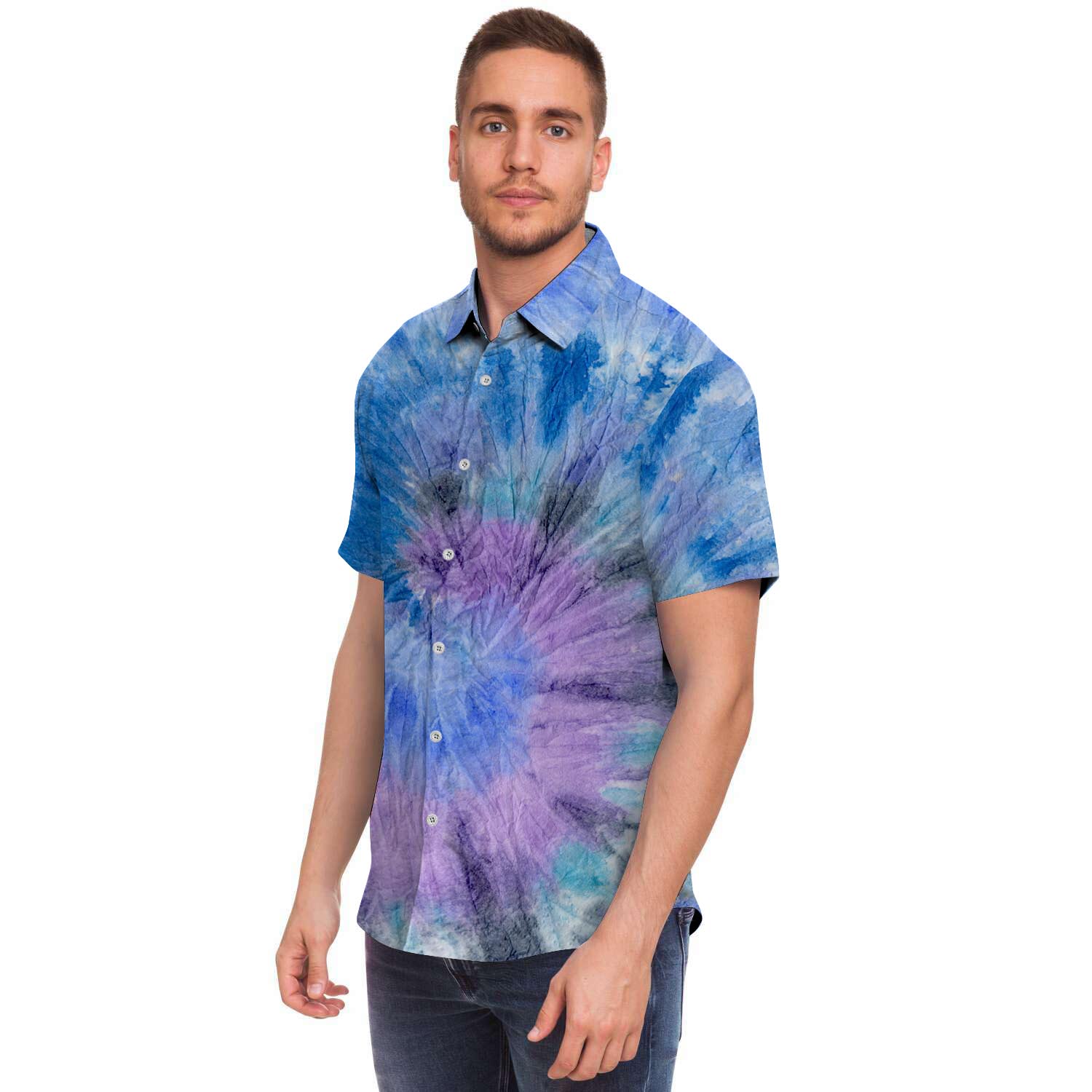Black And Blue Tie Dye Men's Short Sleeve Shirt-grizzshop