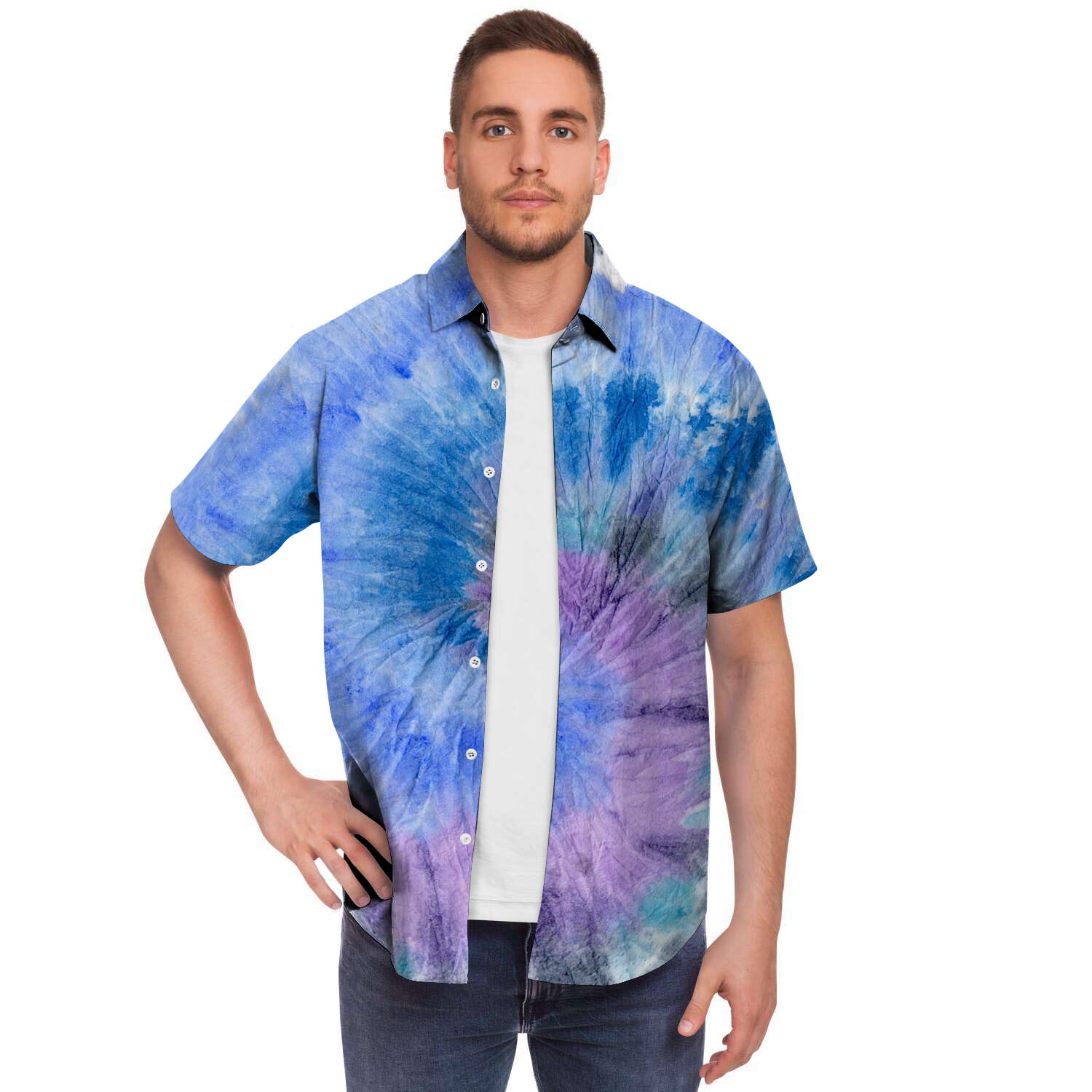 Black And Blue Tie Dye Men's Short Sleeve Shirt-grizzshop