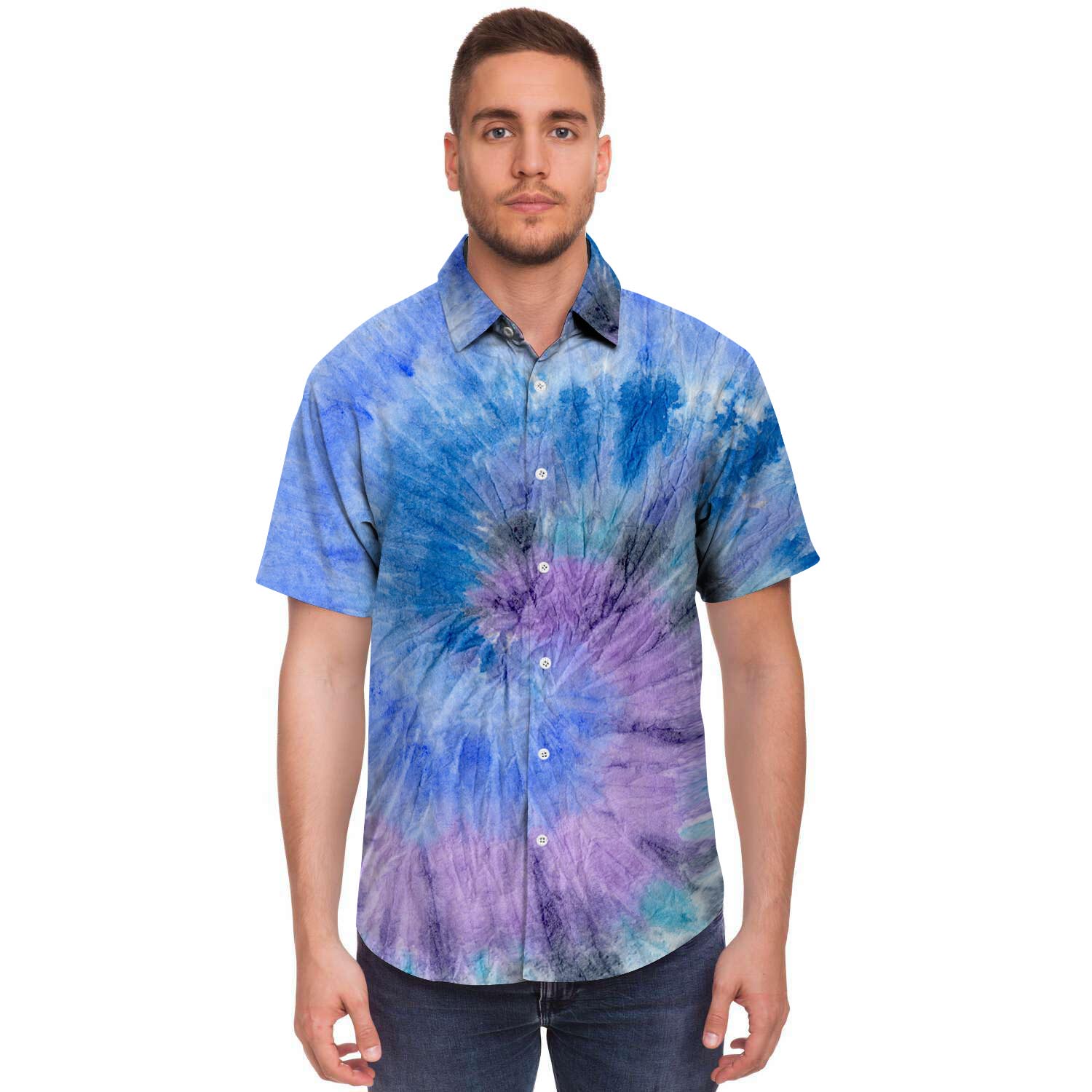 Black And Blue Tie Dye Men's Short Sleeve Shirt-grizzshop