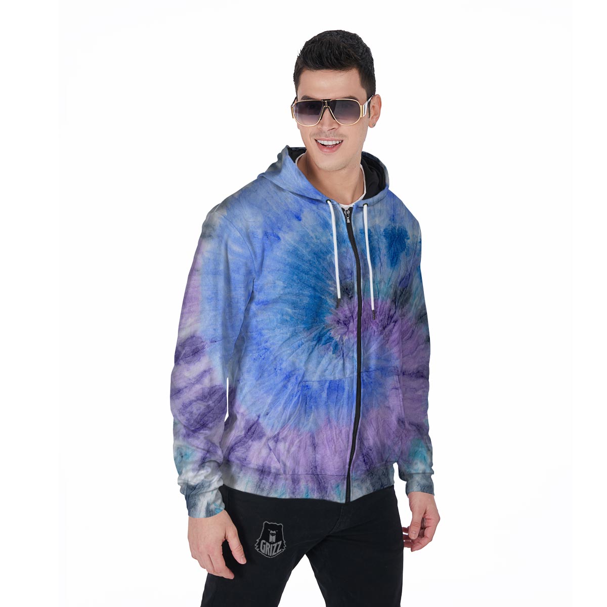 Black And Blue Tie Dye Men's Zip Up Hoodie-grizzshop