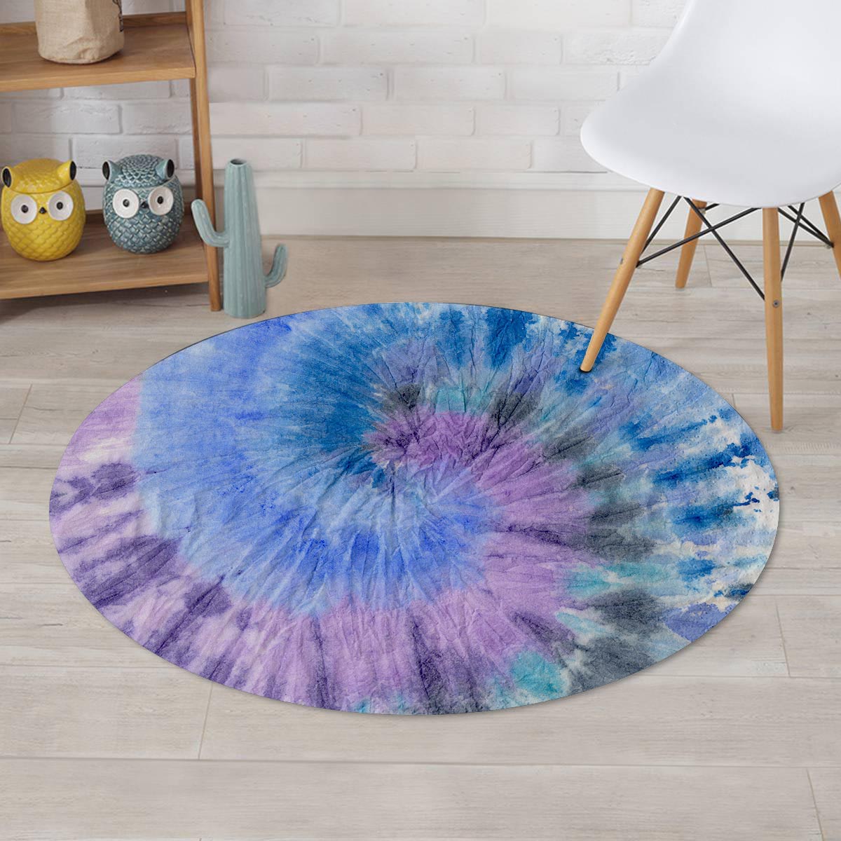 Black And Blue Tie Dye Round Rug-grizzshop