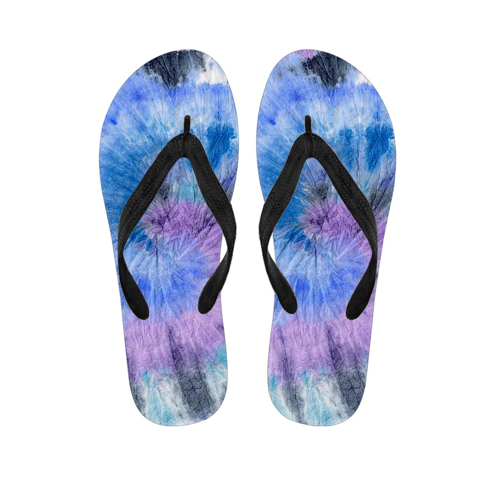 Black And Blue Tie Dye Women's Flip Flops-grizzshop