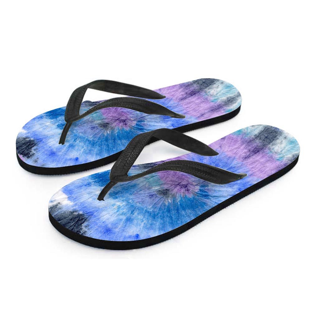 Black And Blue Tie Dye Women's Flip Flops-grizzshop